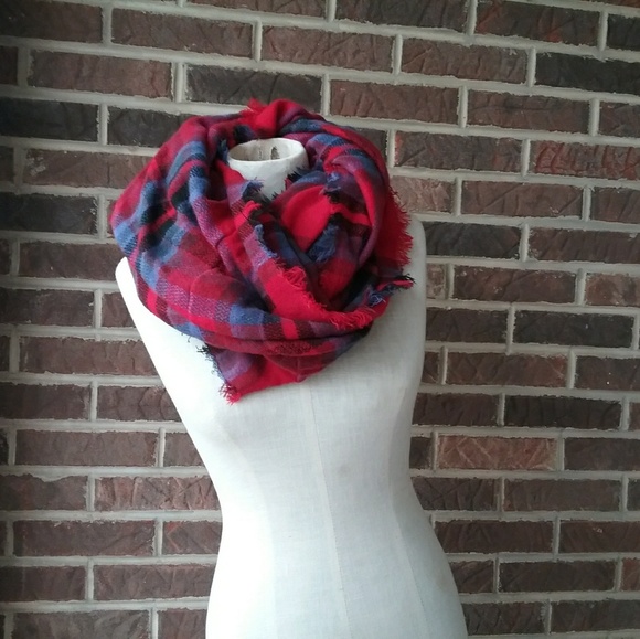Red and Blue Plaid Infinty Scarve - Picture 1 of 3